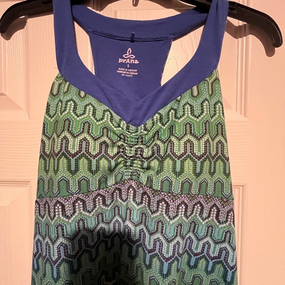 Prana Ruched Blue and Green dress